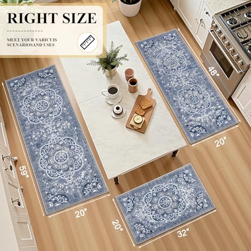 Kitchen Rugs Set 3 Piece, Non Slip Washable Kitchen Mats for Floor