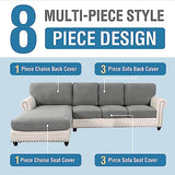 H.VERSAILTEX 2025 New Sectional Couch Covers 8 Pieces Stretch Sofa Covers for Sectional Sofa Set Separate L Shaped Couch Cover for Both Left/Right Couch (Seat and Back: 1 Chaise + 3 Sofa, Dove)