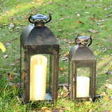 NEEDOMO Lanterns Decorative Indoor&Outdoor, 20''/16''H Set of 2 Outdoor Lanterns for Porch,Metal Frame Candle Holders Hanging Lights with Glass, Spring, Fall, Christmas