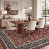 DCX 6x9 Washable Rug for Living Room, Blue and Burgundy Botanical Rug
