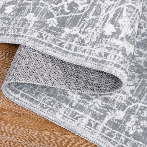 Pauwer Hallway Runner Rug 2x8, Washable Boho Kitchen Runner, Grey White