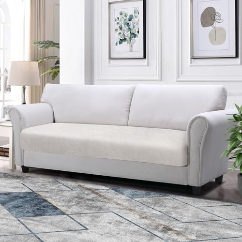 Loveseat Cushion Cover Leather-Look 1PC Stretch Love Seat Slipcover for Living Room Individual Couch Seat Protector, Pet-Friendly, Non-Slip, Easy Fit - Beige