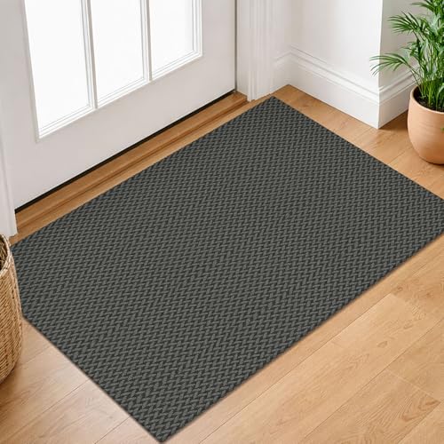 Small Area Rug 2x3 Washable Woven Rugs for Entryway Non Slip Rubber Backed Front Door Rugs Indoor Doormat Throw Rug Floor Carpet for Entrance Kitchen, Grey/Black