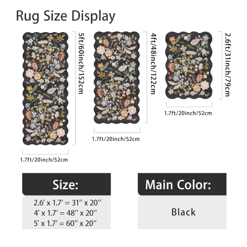 Scalloped Kitchen Rug Set of 3: Washable Floral Soft Boho Kitchen Runenr