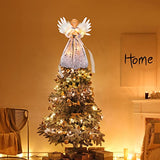 PEEKI Christmas Tree Topper, 12" Angel Treetop with Lights and Remote Control Timer, Christmas Tree Decoration for Holiday Ornament and Home Decor, Ivory and Sliver