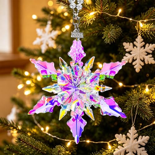 Annual Edition Christmas Ornaments 2026, Crystal Glass Snowflakes Ornaments | Sparkly Crysta Star Ornaments For Christmas Tree, Elegant Beautiful Cute Unique Christmas Ornaments Gift For Women