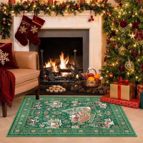 Christmas Rug 2x3 Entryway Rugs Washable Rug Runner for Kitchen, Xmas Green
