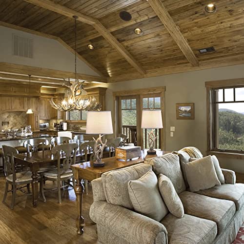 Rustic Western Table Lamp Set of 2, 26" Farmhouse Bedside Lamp for Bedroom with 2 USB Ports, Natural Antler Table Lamp for Living Room Foyer Study Office (Rustic)
