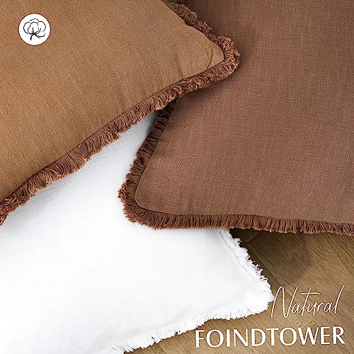 Foindtower Decorative Linen Fringe Throw Pillow Covers 22×22 Inch,Rust