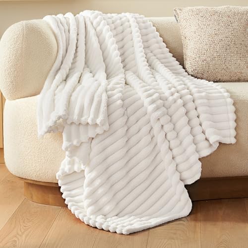Joiedomi White Throw Blanket for Couch, Soft & Warm Fleece Blankets Gifts for Women Men Mom, Cozy Cute Soft Cream White Throw 50x60 Inches