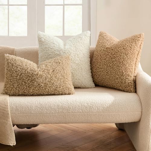 MIULEE Decorative Faux Fur Pillow Covers Sherpa 20x20 Cream White
