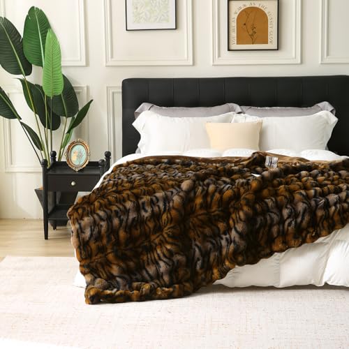 MERRYLIFE Luxury Thick Plush Tiger Print Faux Rabbit Fur Throw Blanket Ultra-Plush Cozy Soft Decorative Blanket Use for Couch Bed Travel (Tiger, 60"*80")