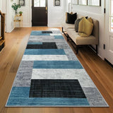 Indoor Washable Runner Rug with Rubber Backing, Modern Geometric Patchwork