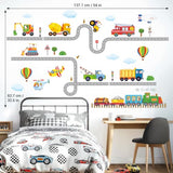 DECOWALL SG2-2107 Construction Transportation Wall Decals Car Truck Tractor Road Stickers for Kids Boys Living Room Decor Bedroom Playroom Nursery Peel and Stick Removable