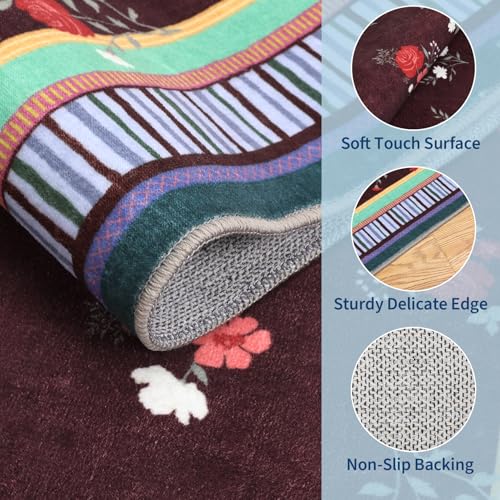 GarveeHome Brown 5x7 Area Rug, Vintage Floral Design, Machine Washable Low Pile Rug, Lightweight Non Slip, Soft Carpet for Living Room Bedroom Dining Room Nursery