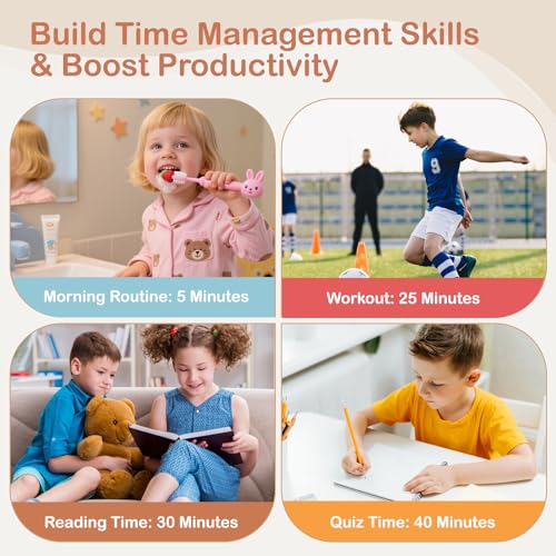 3-in-1 Alarm Clock Timer for Kids Visual Timer Dual-Screen | Analog Clock Silent Non Ticking, Pomodoro Time Management Tools, Decor Bedrooms Kids Rooms（Battery Operated)