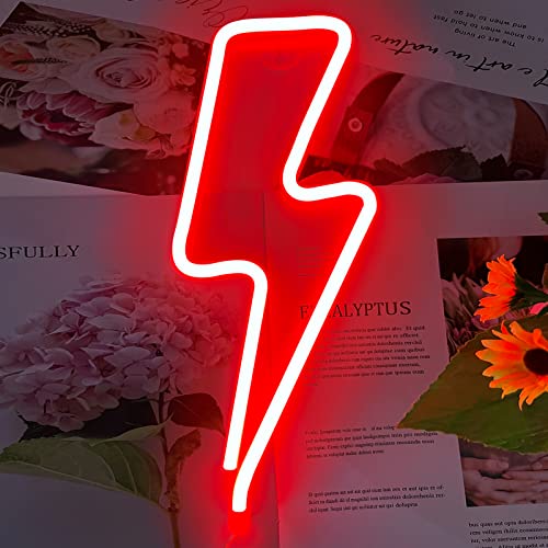 Neon Signs Lightning Bolt Neon Light Sign for Wall Decor, Battery or USB Powered Led Lightning Light Neon Sign for Bedroom, Kids Room, Birthday, Party, Wedding, Home, Kids Decorations Red