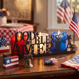 250 Anniversary Decorations with 3 Glass Votive 1 Wooden Tray God Bless America Decor Patriotic Red Blue White Table Decorations 4th of July Rustic Decor for Memorial Independence Day