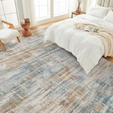 UERMEI 9x12 Area Rug for Living Room: Washable Modern Neutral Abstract Large Soft Low Pile Carpet Non-Slip Pet Kids Friendly Indoor Decor for Bedroom Dining Room Home Office Nursery Blue Brown