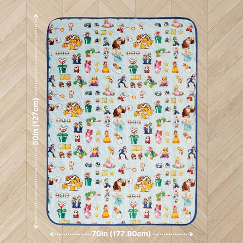 Super Mario Gaming Cooling Throw Blanket, 50 x 70 Inch Versatile Lightweight All-Season Throw, Soft Breathable Cooling Fabric for Couch, Bed & Sofa (Officially Licensed Product) by Franco Calm