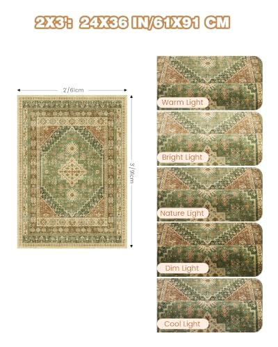 2x3 Entryway Rug Washable Rug Runner for Kitchen,Olive/Brown/Multi