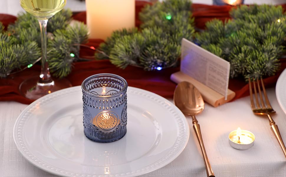 24 Pcs Navy Blue Votive Candle Holders for Christmas Table Centerpieces,