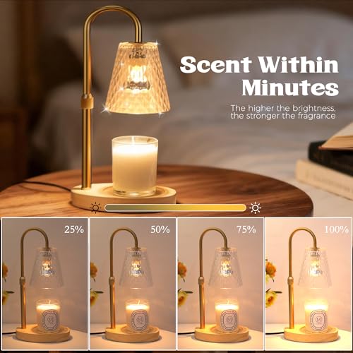 Candle Warmer Lamp with Timer - Adjustable Height Electric Wax Melter in Gold for Cozy Aesthetic Bedroom Home Decor Gift for Women Mother Friend Birthday Various Festivals