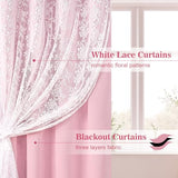 Yinhua Pink Curtains for Girls Room Double Layer Blackout Curtains for Bedroom 84 Inches Long Nursery Curtain for Living Room, Grommet Drapes with Tiebacks, 52" W x 84" L