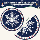 MACTING Christmas Tree Skirt, 30 Inch Round Blue Polyester Christmas Tree Skirts with Big Snowflake and Christmas Tree Printed for Holiday Party Rustic Xmas Tree Decoration