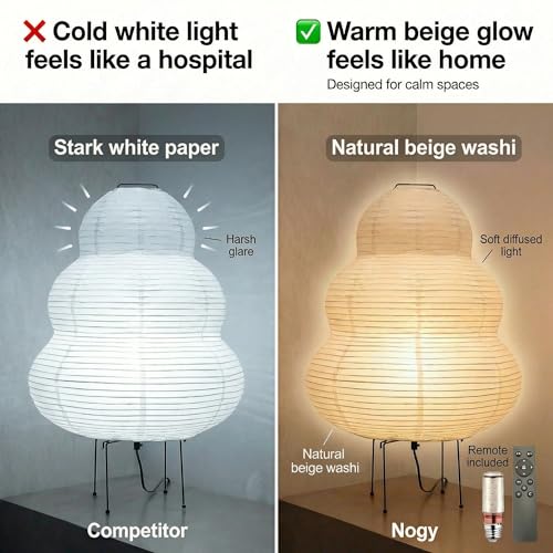 Akari Noguchi Rice Paper Lamp • Japanese Paper Lantern Lamp • Japanese Japandi Floor/Table Lamp for Soft Ambient Lighting (Akari)