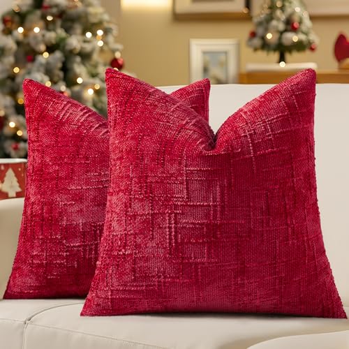 decorUhome Christmas Textured Chenille Throw Pillow Covers 18x18 Set of 2