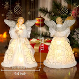 HMASYO Christmas Tree Topper Angel with Timer Lights, 12" Angel Tree Toppers with Silver Wings, Star Light, Remote Control and USB Power Xmas Treetop Decoration for Indoor Office Holiday Party