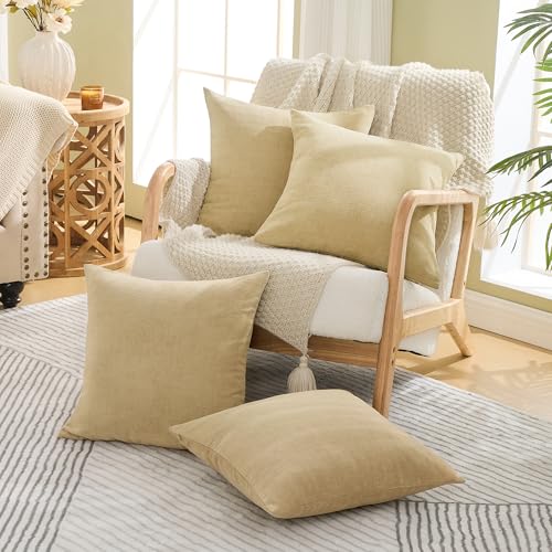 GAWAMAY Khaki Chenille Throw Pillow Covers 18x18 Set of 4 for Couch