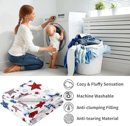 Patriotic Baby Blanket - 4th of July Throw Blanket with American Flag Stars & Stripes, Ultra Soft Memorial Day Blanket for Crib & Stroller, Red White Blue Independence Day Blankets Decor 30x40 Inches