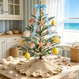 yuboo 24 Inch Burlap Tree Skirt, Small Tree Skirt for 2-3 Ft Tabletop Trees, Rustic Mini Christmas Tree Skirt with Ruffle Edge, Farmhouse Holiday Decor