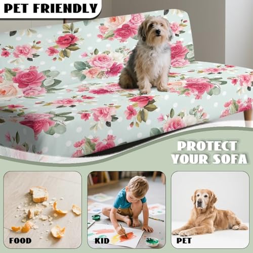 Flower Futon Cover Stretch Sofa Bed Covers Washable Armless Sofa Slipcover Couch Slip Cover Elastic Furniture Protector for Home Dogs Cats Pets