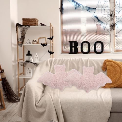 2 Pcs Halloween Bats Throw Pillow Furry Bat Plush Pillows Cute Bats Halloween Decor Stuffed Bat Lumbar Pillow for Halloween Decorative Home Sofa Bed Cushion