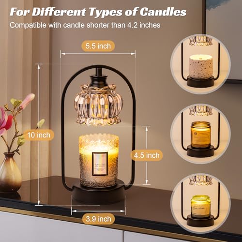 Candle Warmer Lamp, Electric Light with Timer Dimmer Clear Flower Shape Wax Melt Warmer for Birthday, Mothers Day, House Warming Gift (Includes 2 Bulbs)
