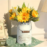 Yoillione Milk Jug, Farmhouse Vase, Decor with Handle - White Metal Vase for Artificial Flowers