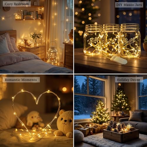 Etinga 12-Pack Fairy String Lights, 7ft 20 LEDs Each, Battery Operated Copper Wire Lights, Warm White Decorative Lights for Wedding, Party, Christmas, Holiday Décor & DIY Crafts