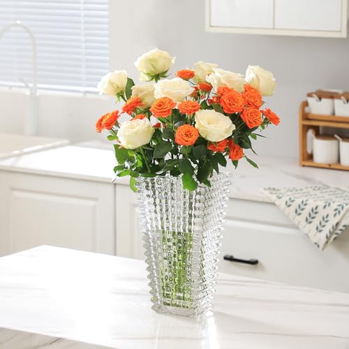 MCMCNCUIU Crystal Glass Vase, Large Crystal Vases for Flowers, Large Flower Vase, Clear Modern Vases for Living Room, Bedroom, Kitchen, Dining Table, Mantle, Wedding, 11 Inches