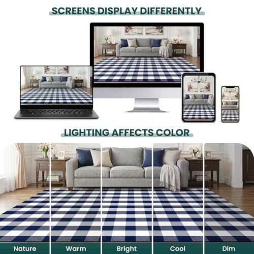 KOZYFLY Buffalo Plaid Area Rugs 2.3x3.6 Ft Blue and White Rug Washable Front Door Mat Woven Cotton Indoor Outdoor Rug for Front Porch Kitchen Entryway Patio Farmhouse Checkered Doormat