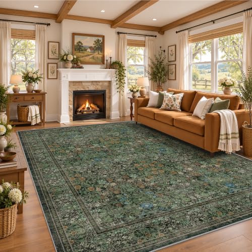8x10 Area Rugs Floral Large Area Rug Living Room Rug, Green