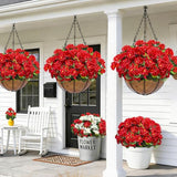 8 Bundles Artificial Geraniums Flowers for Outdoors Summer Decor, Fake Cemetery Flowers Silk Red Flower UV Resistant No Fade Faux Plants for Hanging Porch Garden Home Planter Patio Cemetery Decor