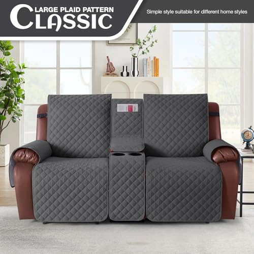 KinCam 100% Waterproof Recliner Loveseat Cover with Console X1, Recliner Couch Covers X1, Recliner Chair Covers X1(Charcoal Gray)