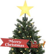 Mr. Christmas Animated African American Santa's Sleigh Christmas Tree Topper- with Merry Banner Christmas Decoration, Illuminated LED Star, Velcro Straps to Easily Attach, 21.75 Inch, Multi