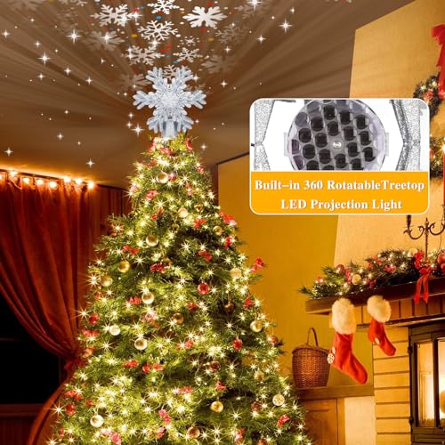 AOMIL Christmas Tree Topper, 3D Rotating Silver Snowflake Pattern Projector for Xmas Tree Topper, Hollow Design Christmas Decorations, Christmas Decor