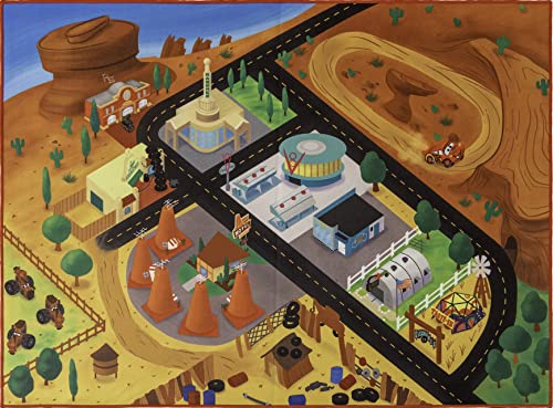 Gertmenian Disney Pixar Indoor Accent Rug - 3x5 Small, Non-Slip, Ideal for Children in Bedroom, Game Room, Classroom, Nursery, or Play Area - 3X Toy Car Lightning McQueen + Mater + Cruz, Red, 32501