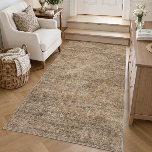 FMFUNCTEX 3x5 Washable Terracotta Vintage Distressed Area Rug Entryway