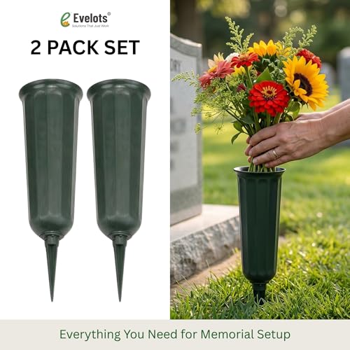 Evelots Cemetery Flower Vase with Sturdy Spikes/Stakes 2 Pack Outdoor Artificial or Fresh Flower Holder Grave Decoration
